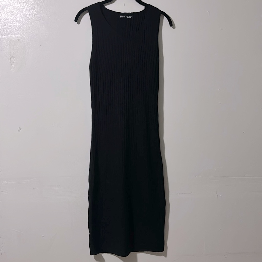 SHEIN | Black Ribbed Knit Sleeveless Dress